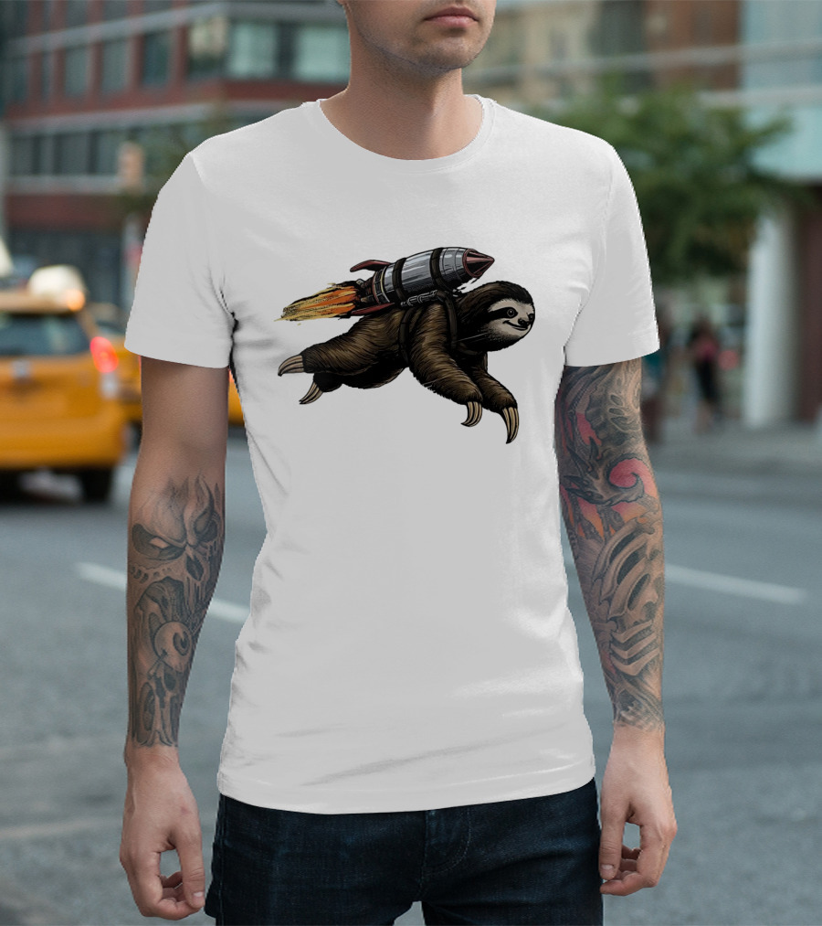 Sloth with Rocket-Powered Jetpack in Flight T-Shirt