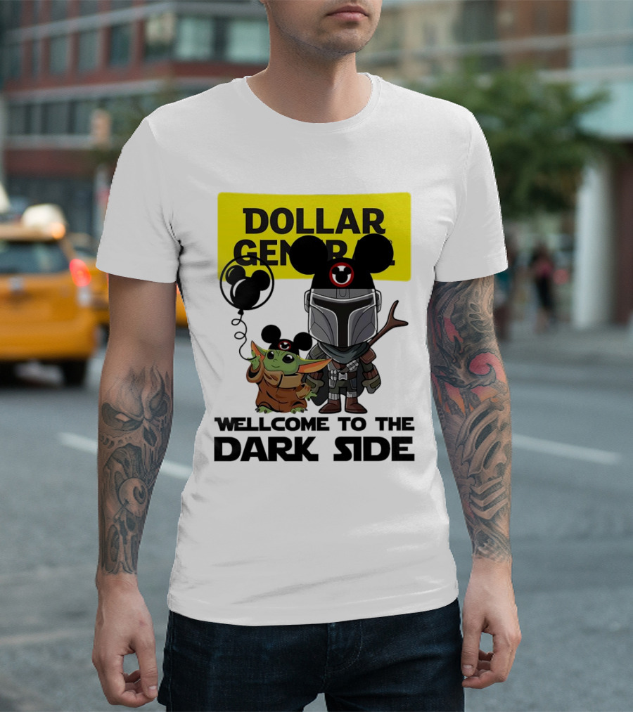 Dollar General Welcome to the Dark Side with Baby Yoda and Mandalorian Mickey Ears T-Shirt