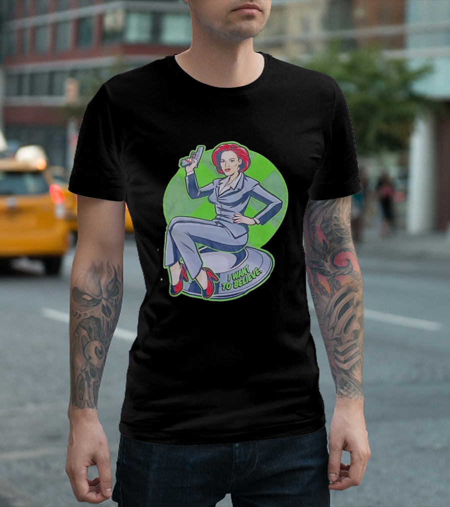 Gillian Anderson I Want To Believe Retro Cartoon Alien T-Shirt