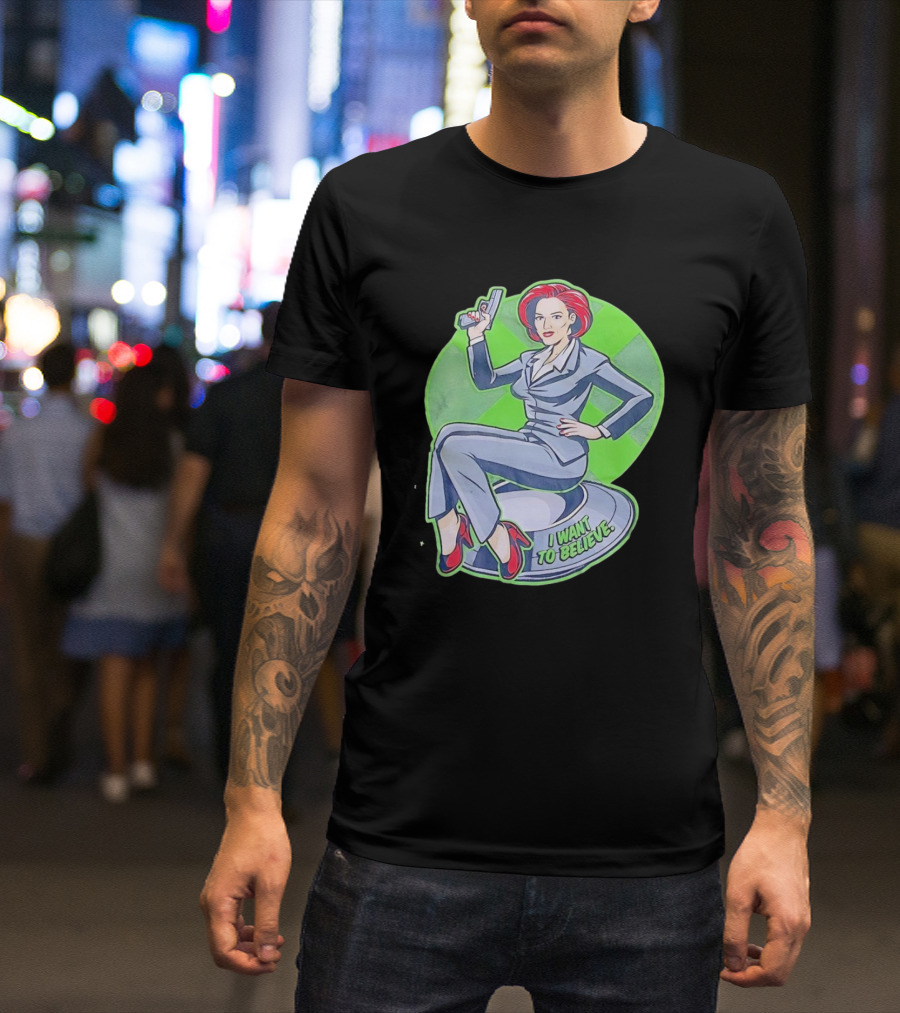Gillian Anderson I Want To Believe Retro Cartoon Alien T-Shirt