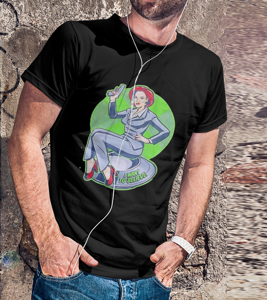 Gillian Anderson I Want To Believe Retro Cartoon Alien T-Shirt