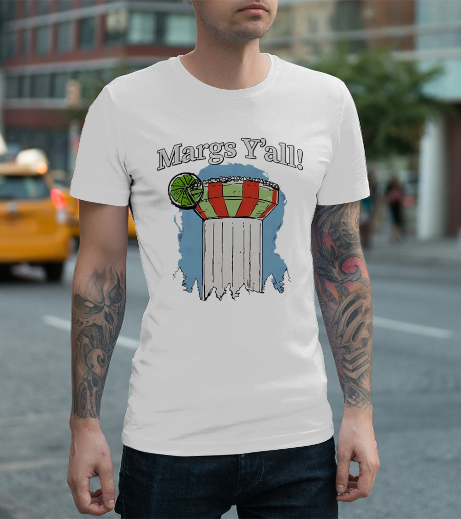 Margs Y'all Margarita Glass Water Tower Lime Slice T-Shirt