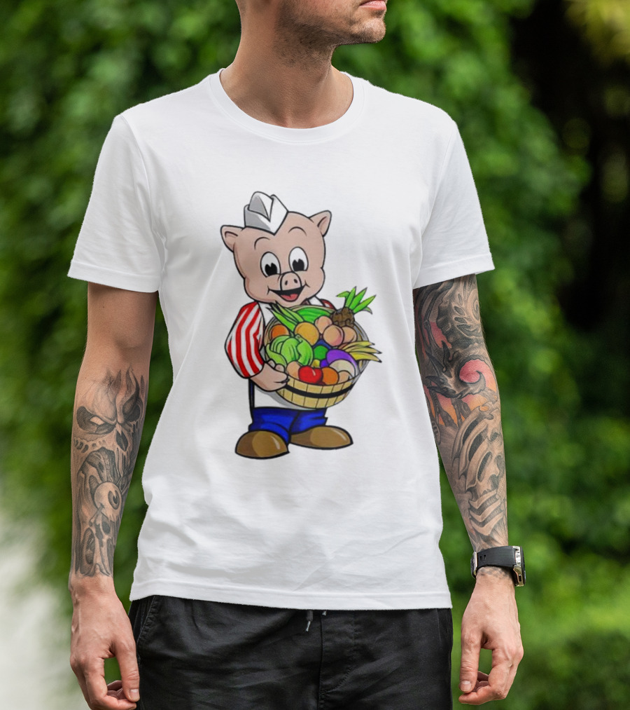 Piggly Wiggly Palmetto Pig With Basket Of Fresh Vegetables T-Shirt