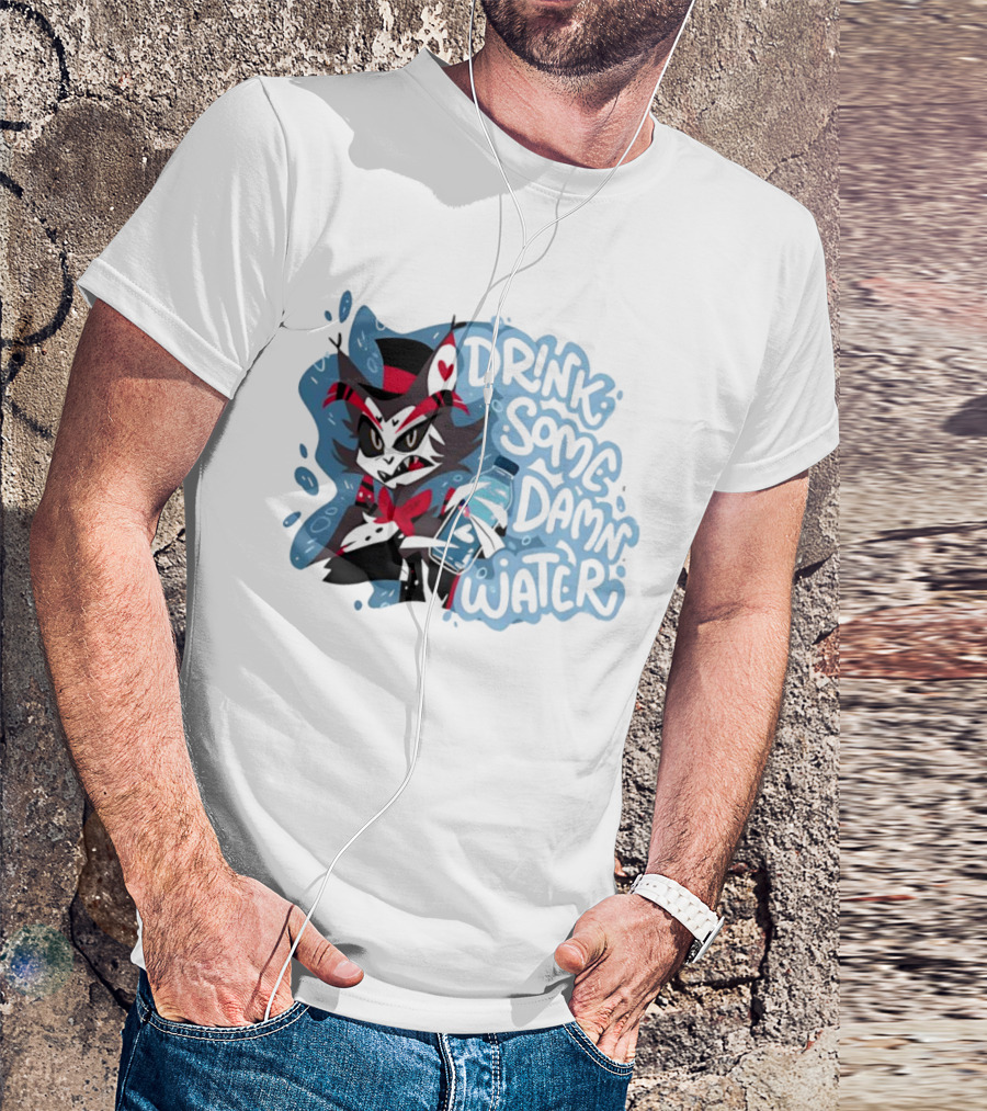 Drink Some Damn Water Wolf Holding Bottle T-Shirt