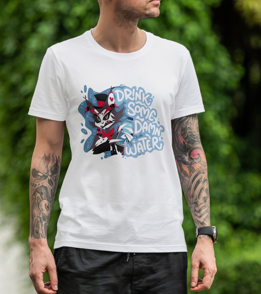 Drink Some Damn Water Wolf Holding Bottle T-Shirt