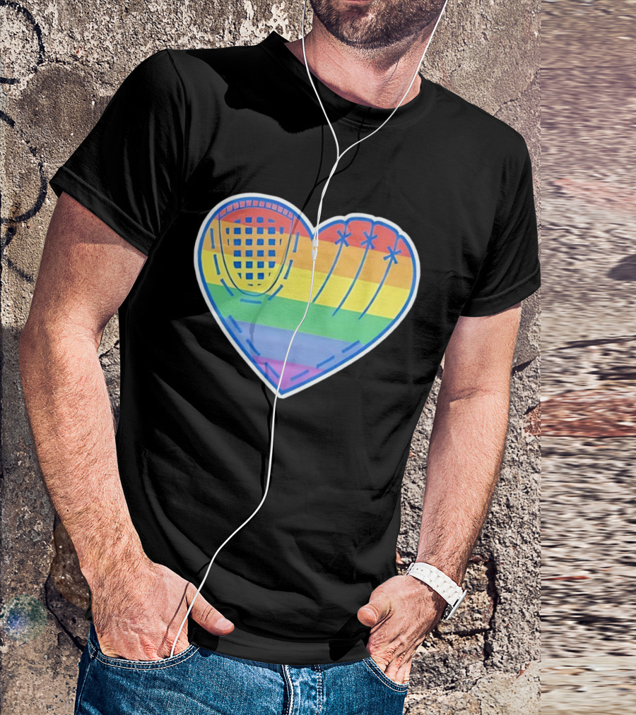 Pride Rainbow Striped Baseball Glove Heart T-Shirt