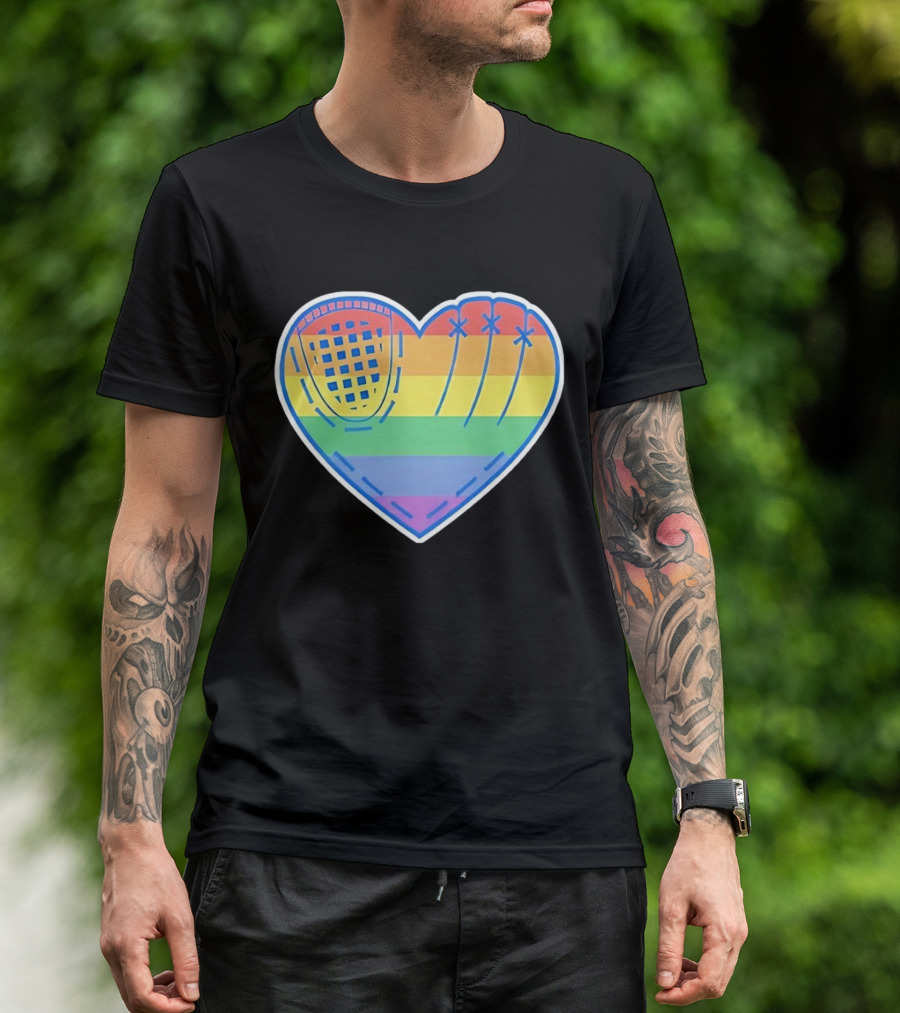 Pride Rainbow Striped Baseball Glove Heart T-Shirt