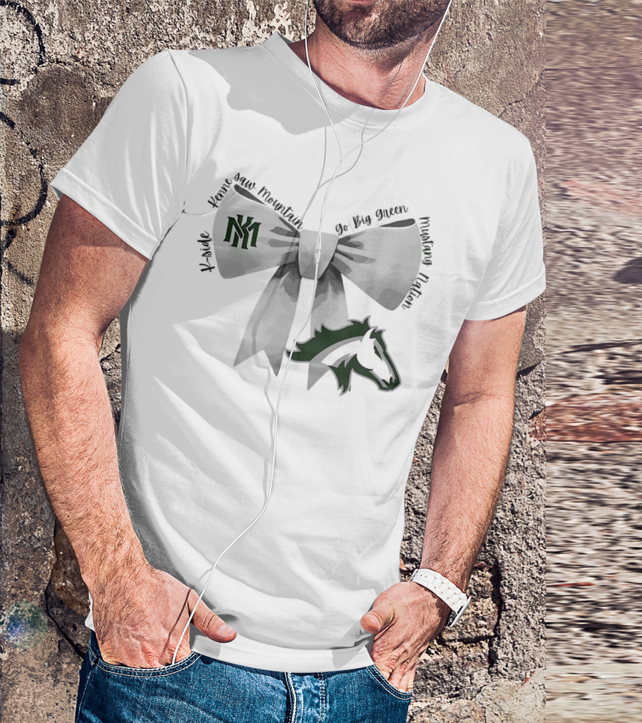 Bowtie Kennesaw Mountain Mustangs K-M Go Big Green Mustang Nation T-Shirt