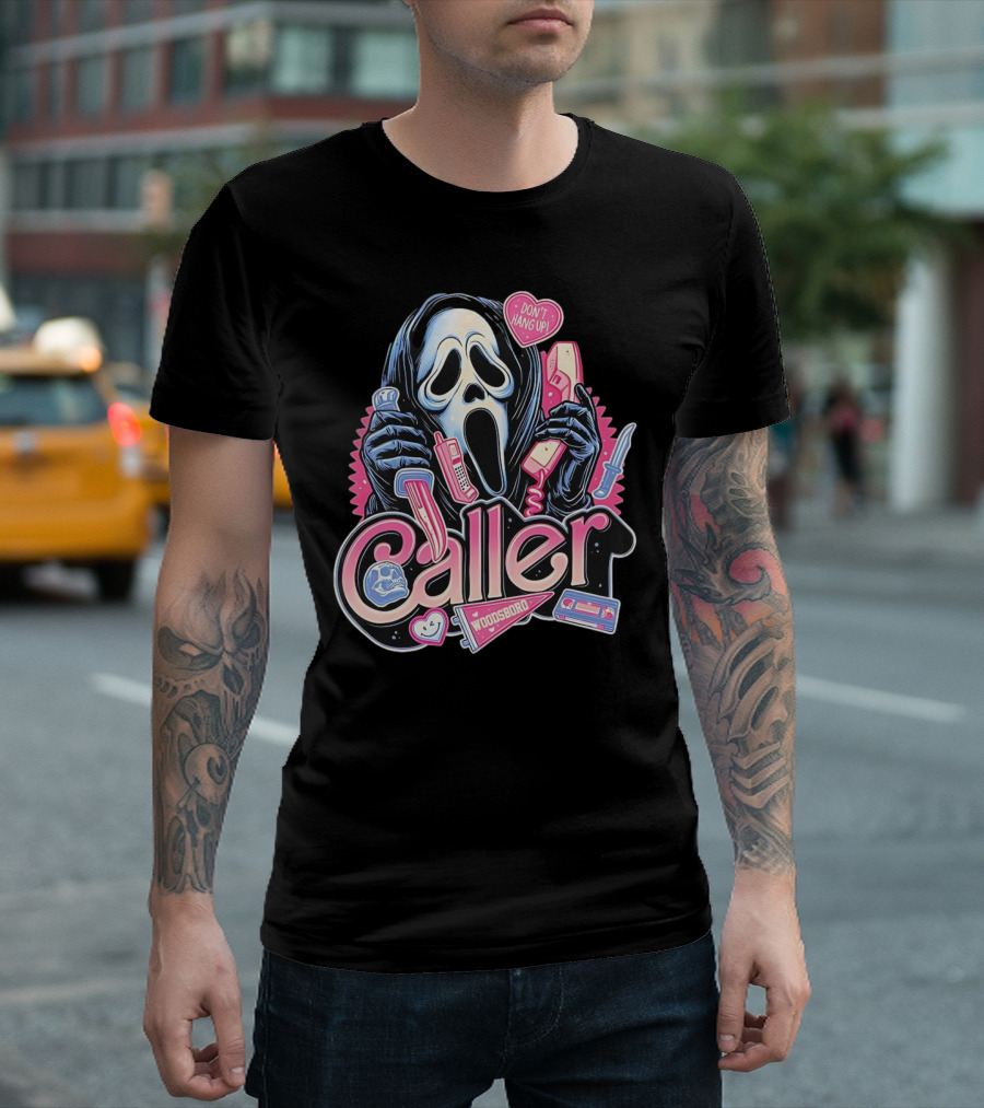 Caller Ghostface Woodsboro Don't Hang Up Pink Telephone Knife T-Shirt