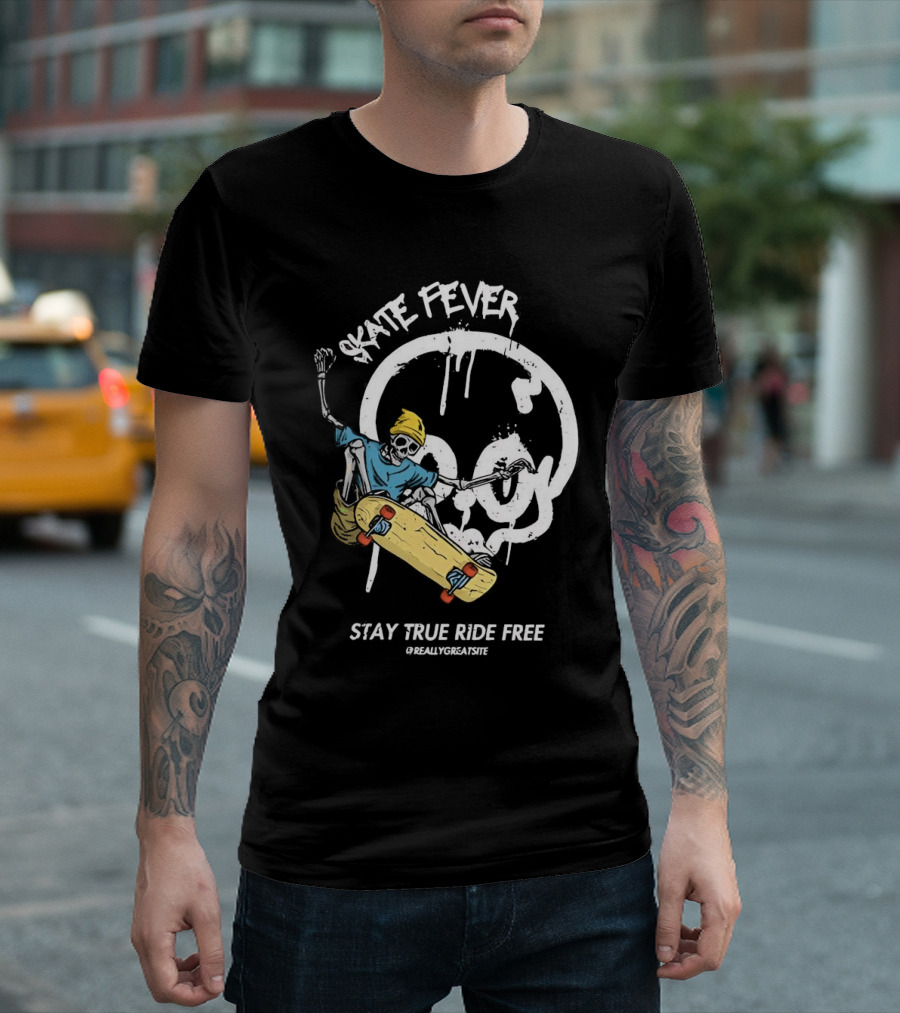Skate Fever Skeleton Stay True Ride Free T-Shirt