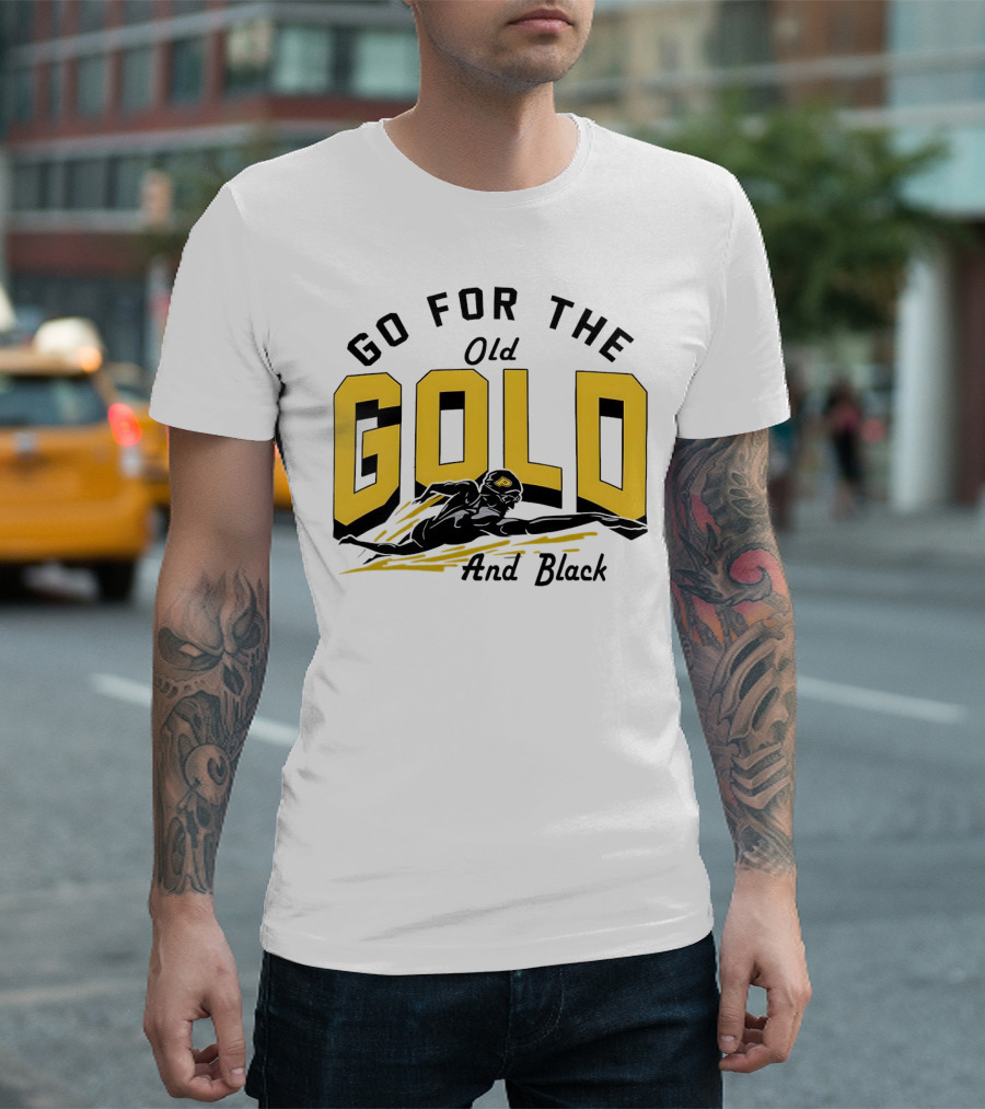 Go for the Old Gold and Black Gold Letters Swimming Scene T-Shirt