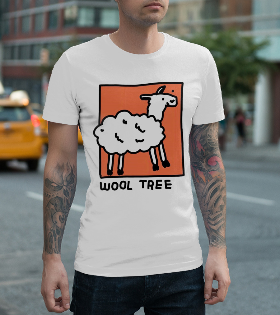 Wool Tree Black Sheep Illustration on Orange Background T-Shirt
