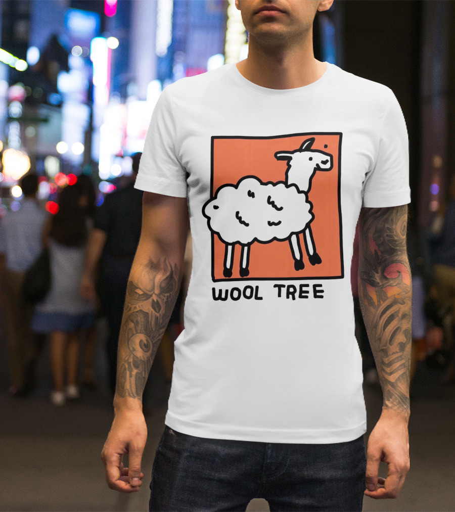 Wool Tree Black Sheep Illustration On Orange Background T-Shirt