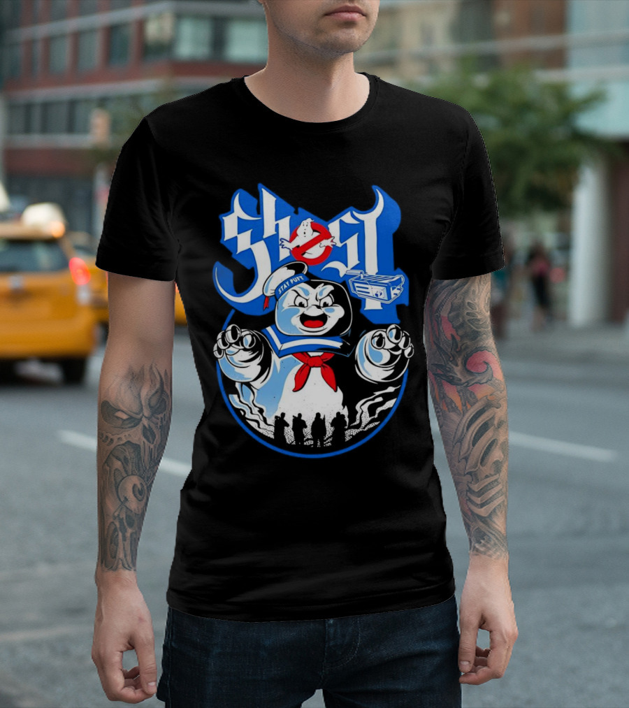 Stay Puft Marshmallow Man Ghostbusters Inspired With Ghostbusters Logo T-Shirt