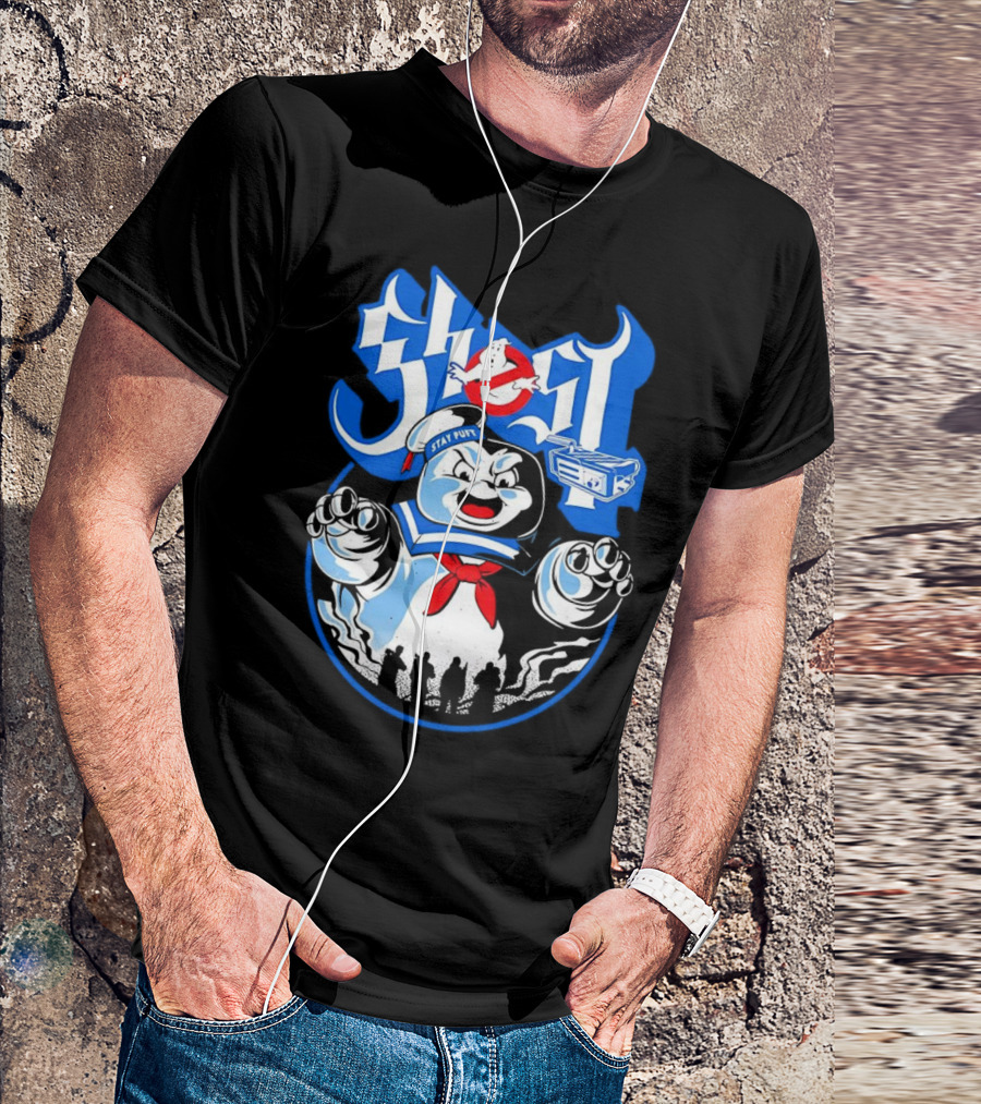 Stay Puft Marshmallow Man Ghostbusters Inspired With Ghostbusters Logo T-Shirt