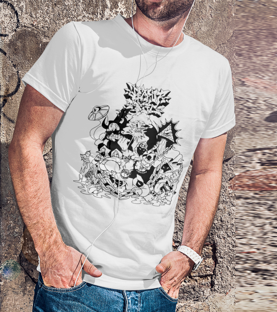 Madness White Cartoon Chaos Board Violence Slam T-Shirt