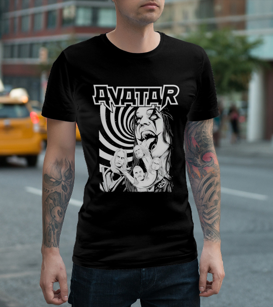 Avatar Band Graphic with Swirling Tongue Faces T-Shirt