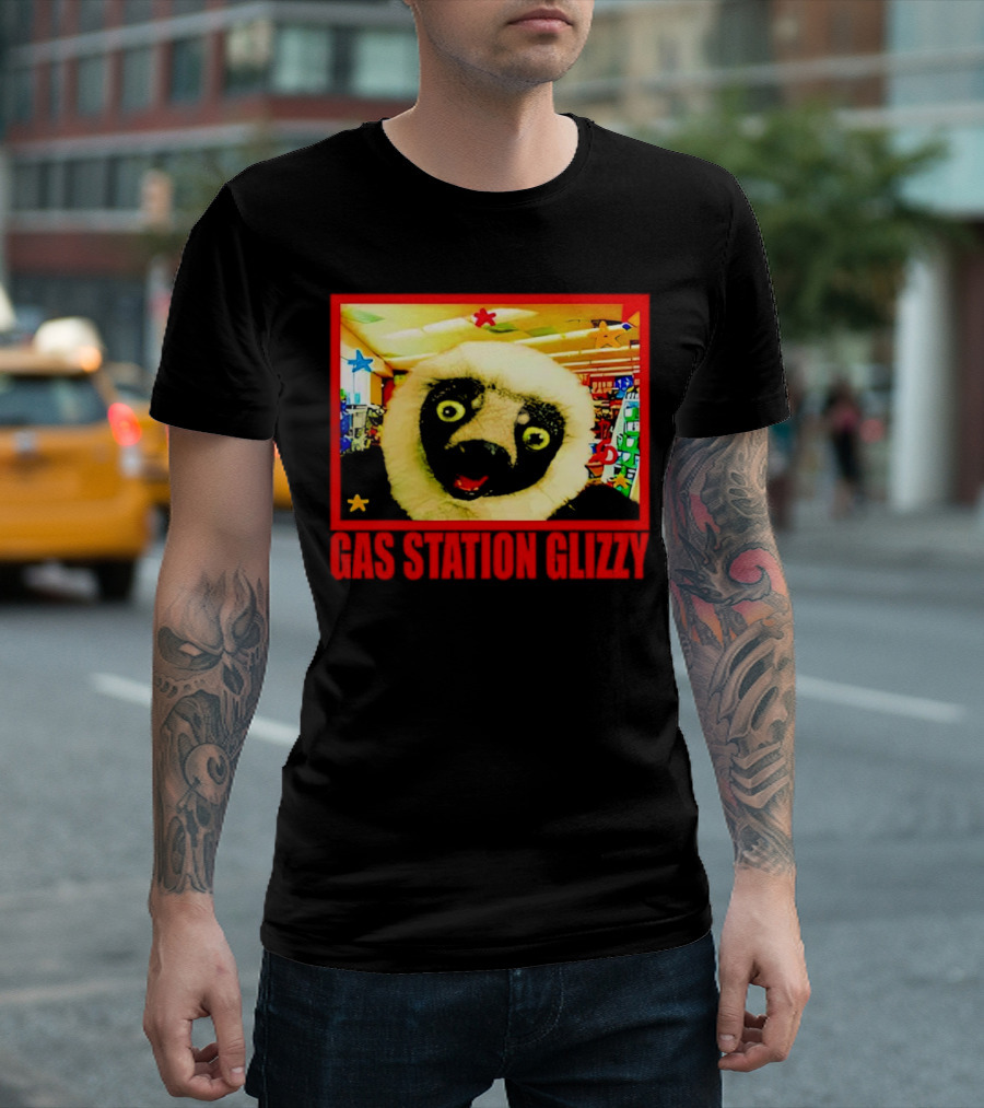 Gas Station Glizzy Funny Lemur Cartoon Inside Store T-Shirt