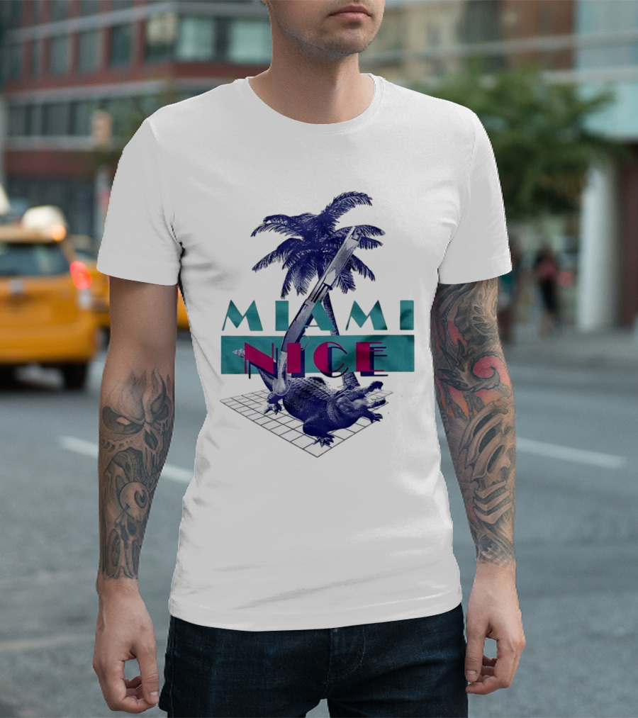Miami Nice Gator Palm Tree Neon Vibes T-Shirt
