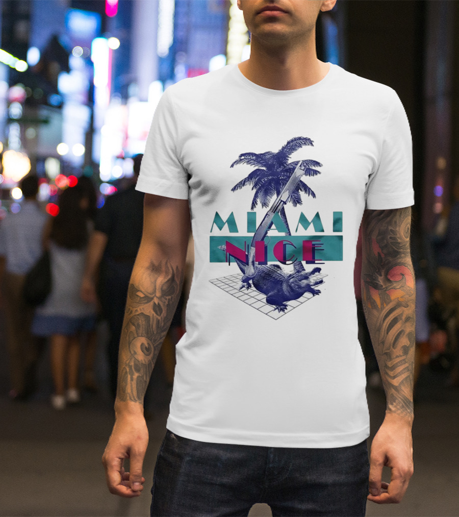 Miami Nice Gator Palm Tree Neon Vibes T-Shirt
