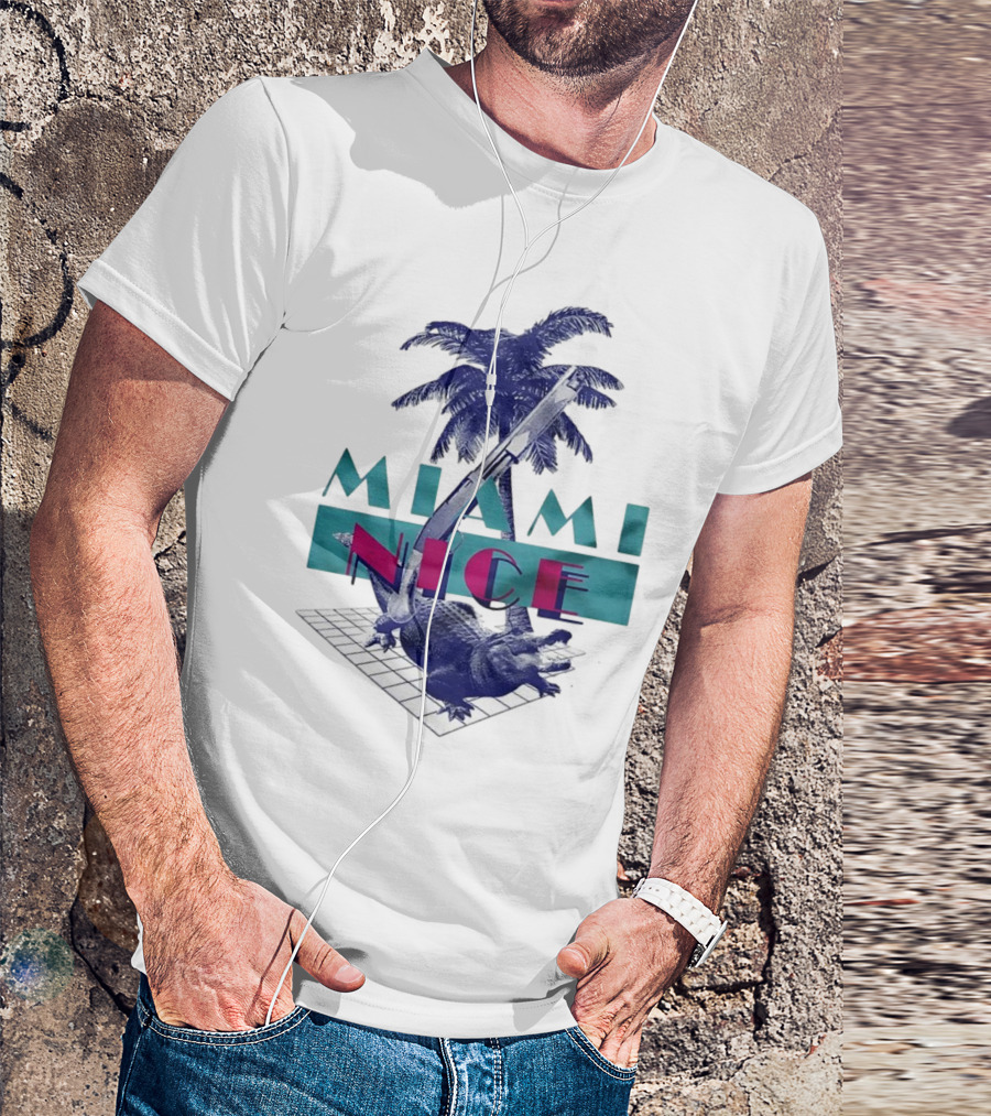 Miami Nice Gator Palm Tree Neon Vibes T-Shirt