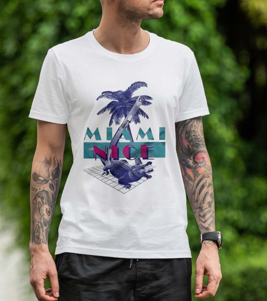 Miami Nice Gator Palm Tree Neon Vibes T-Shirt