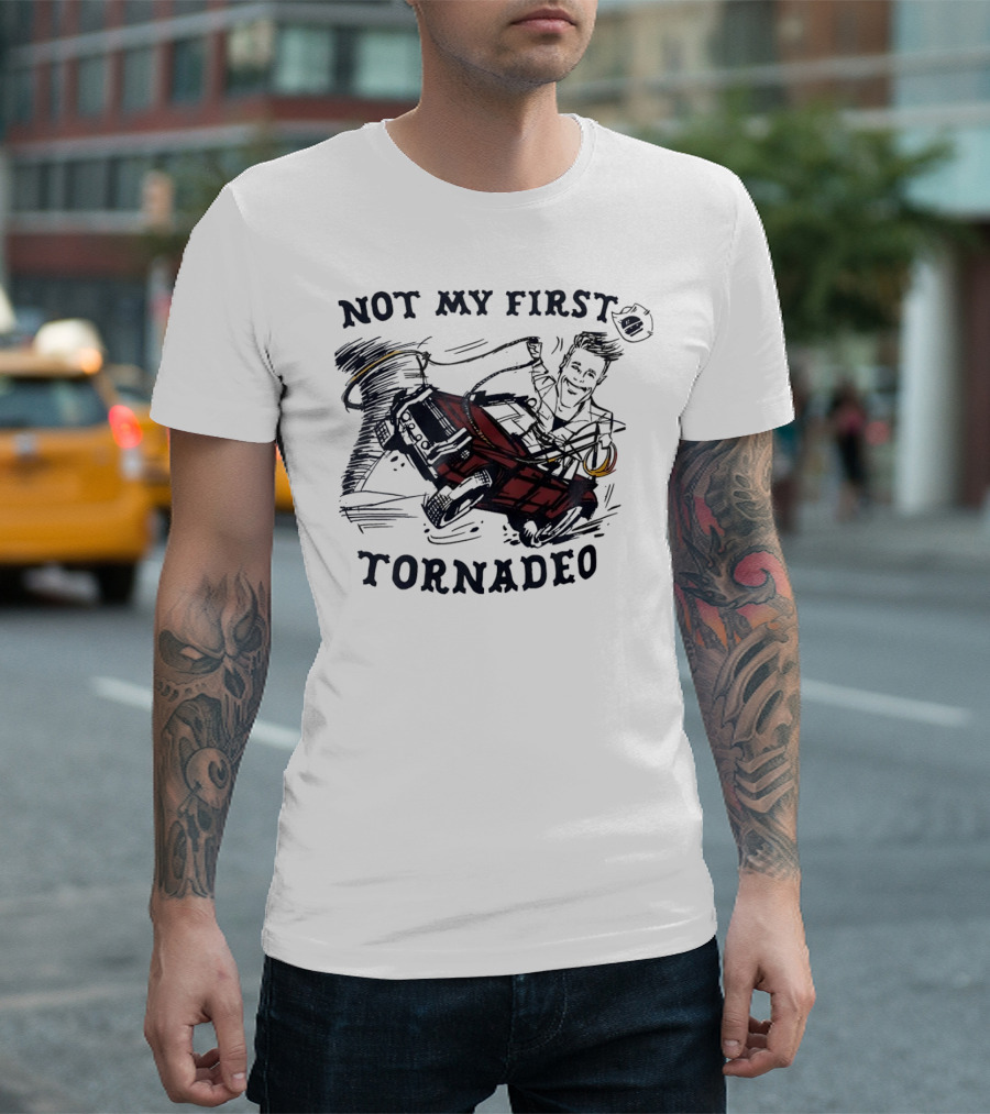 Not My First Tornadeo Glen Powell Riding Red Car in Tornado Sketch T-Shirt