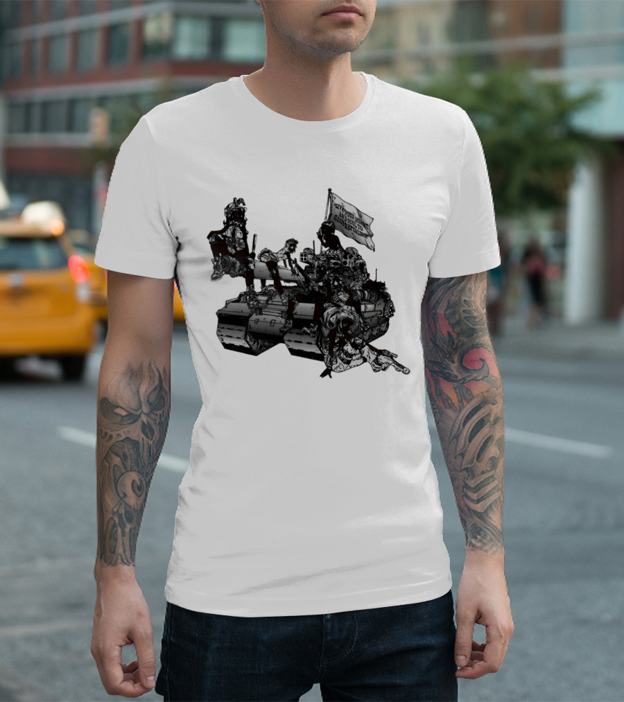 Gods Battalion Cloud White Ebony Battalion Tank with Warriors and Flag T-Shirt
