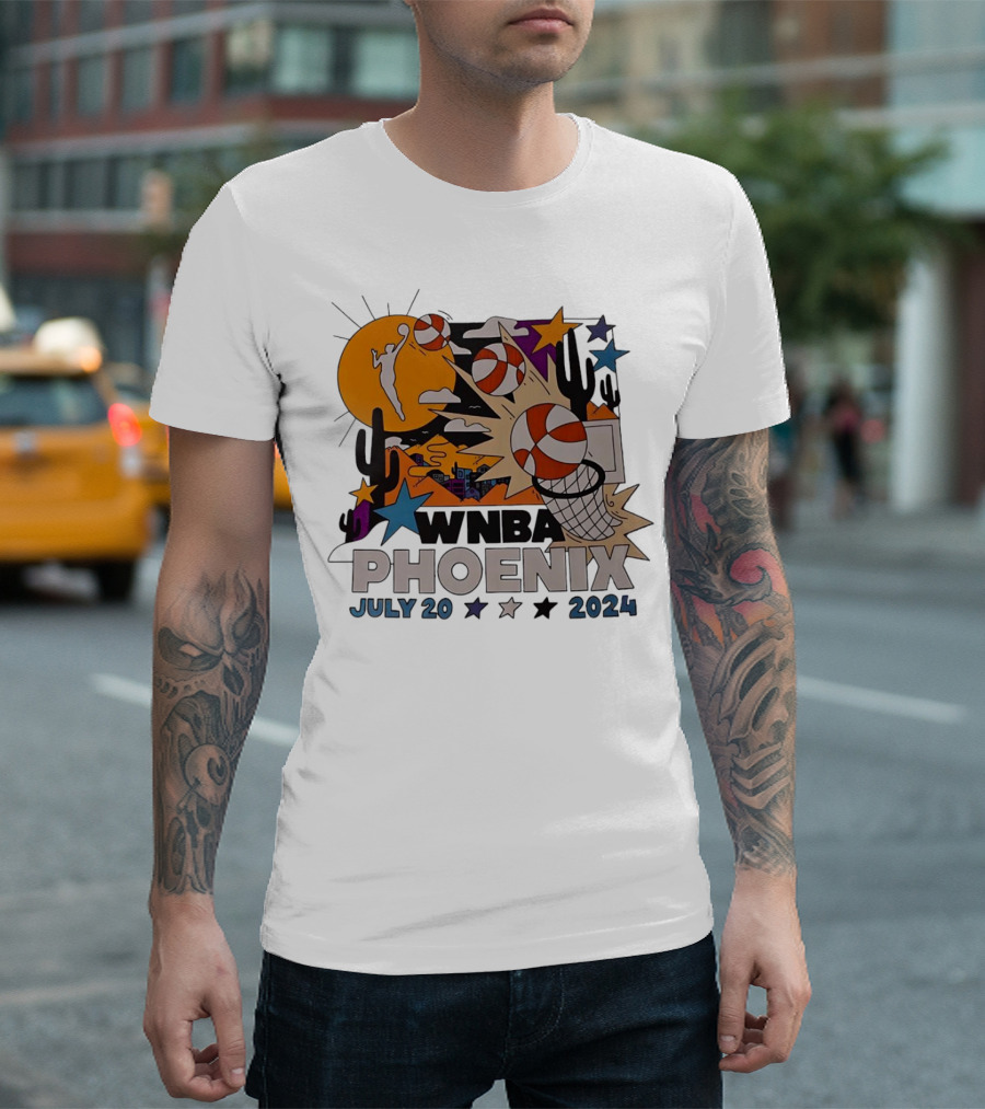 WNBA Phoenix July 20 2024 Basketball Cactus Desert Scene T-Shirt