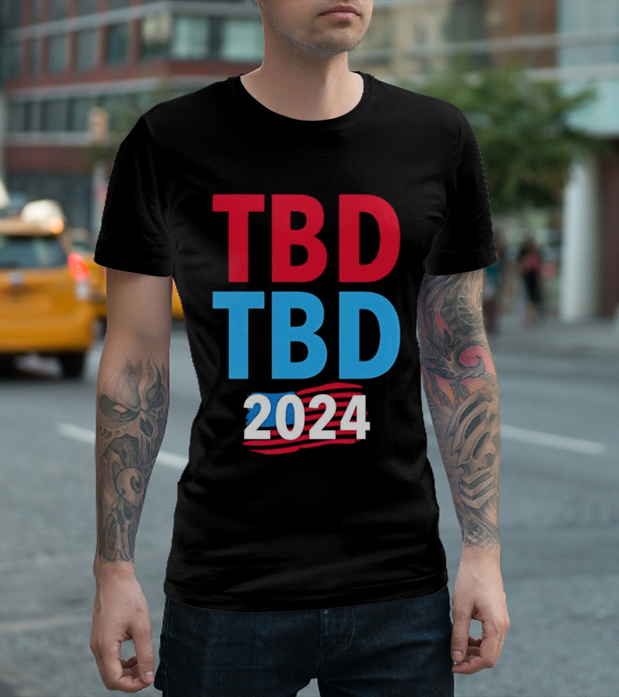 TBD TBD 2024 USA Flag Red White Blue Stripes T-Shirt