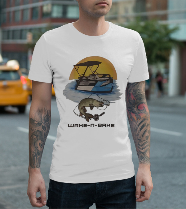 Wake N Bake Fishing Boat Sunrise Catch T-Shirt