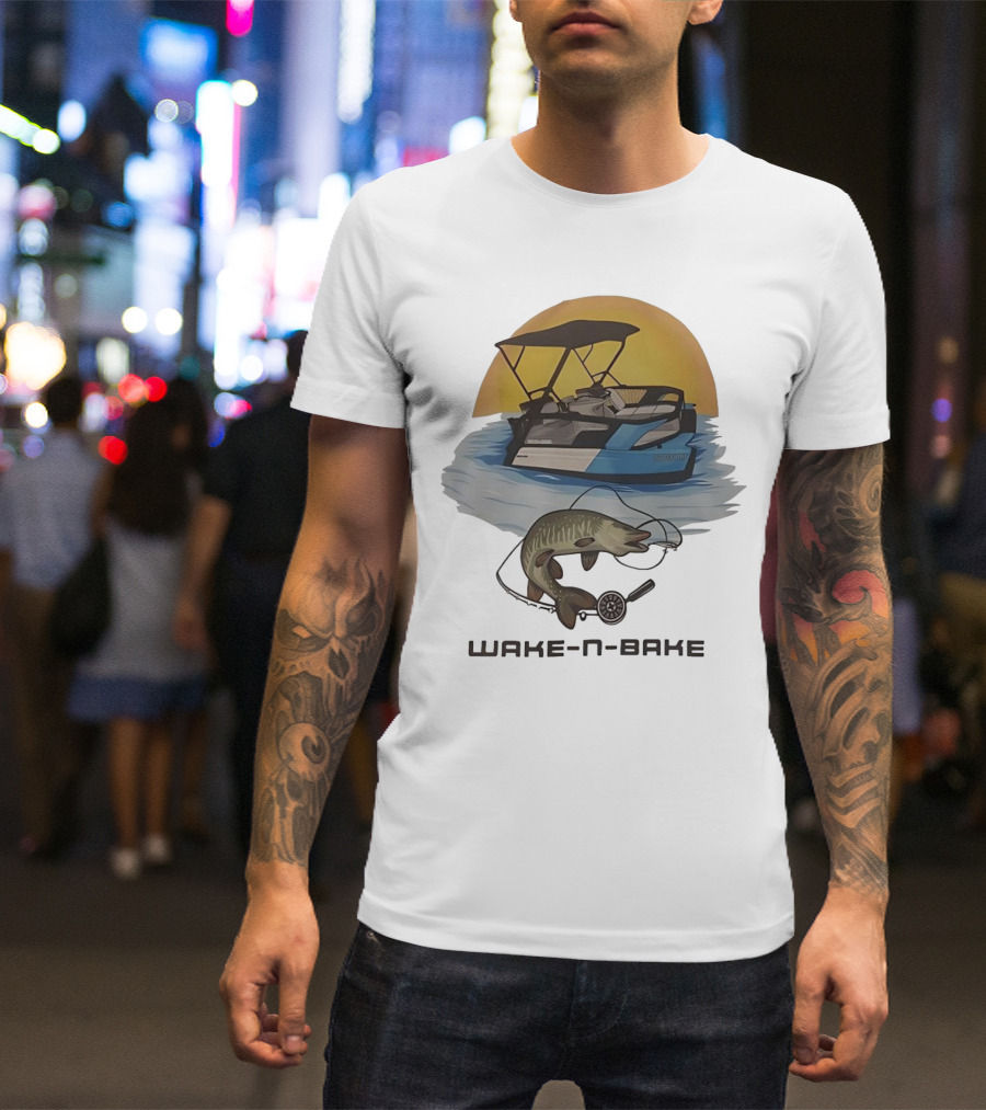Wake N Bake Fishing Boat Sunrise Catch T-Shirt