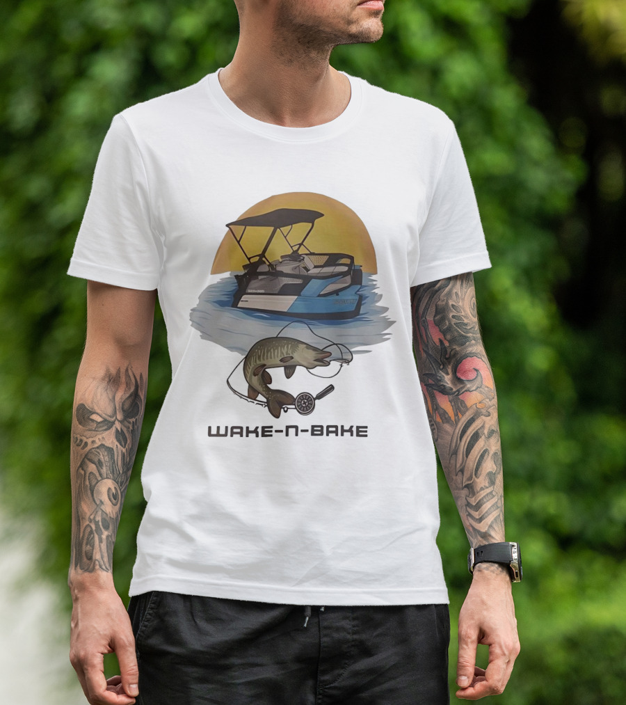 Wake N Bake Fishing Boat Sunrise Catch T-Shirt