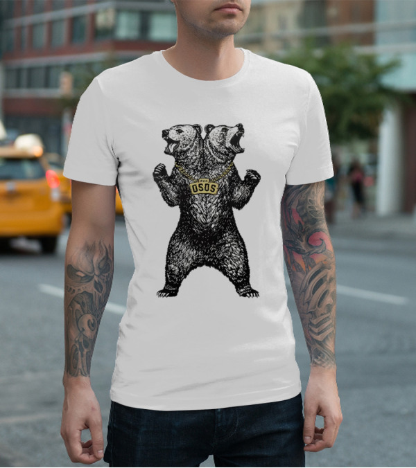 Double Osos Natural Bear Fierce Dual-Headed Roaring Emblem T-Shirt