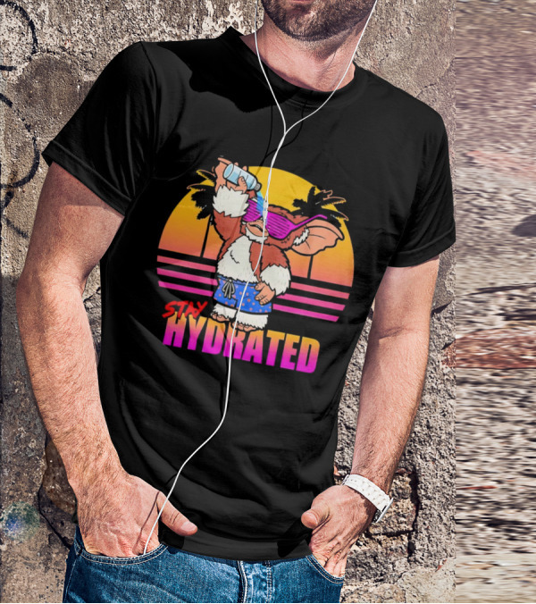 Stay Hydrated Gizmo Summer Beach Vibes With Sunset And Palm Trees T-Shirt