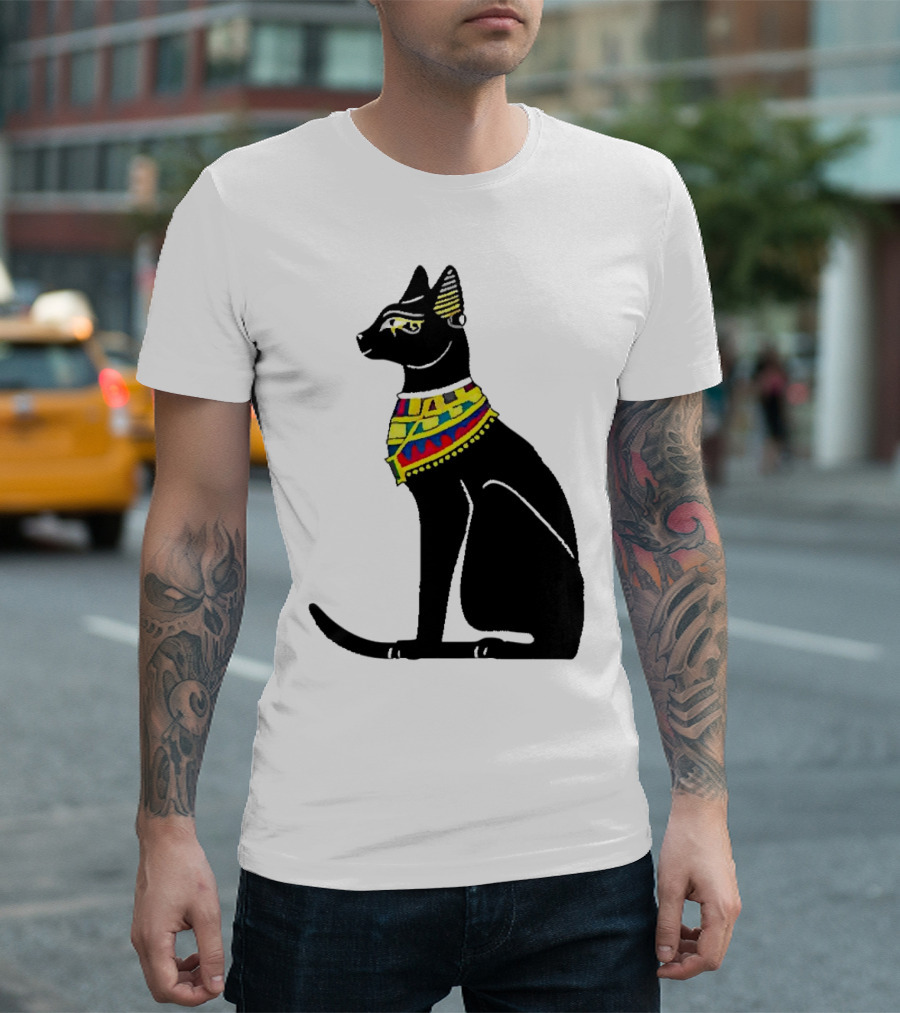 Egyptian Cat Black with Colorful Scarf T-Shirt