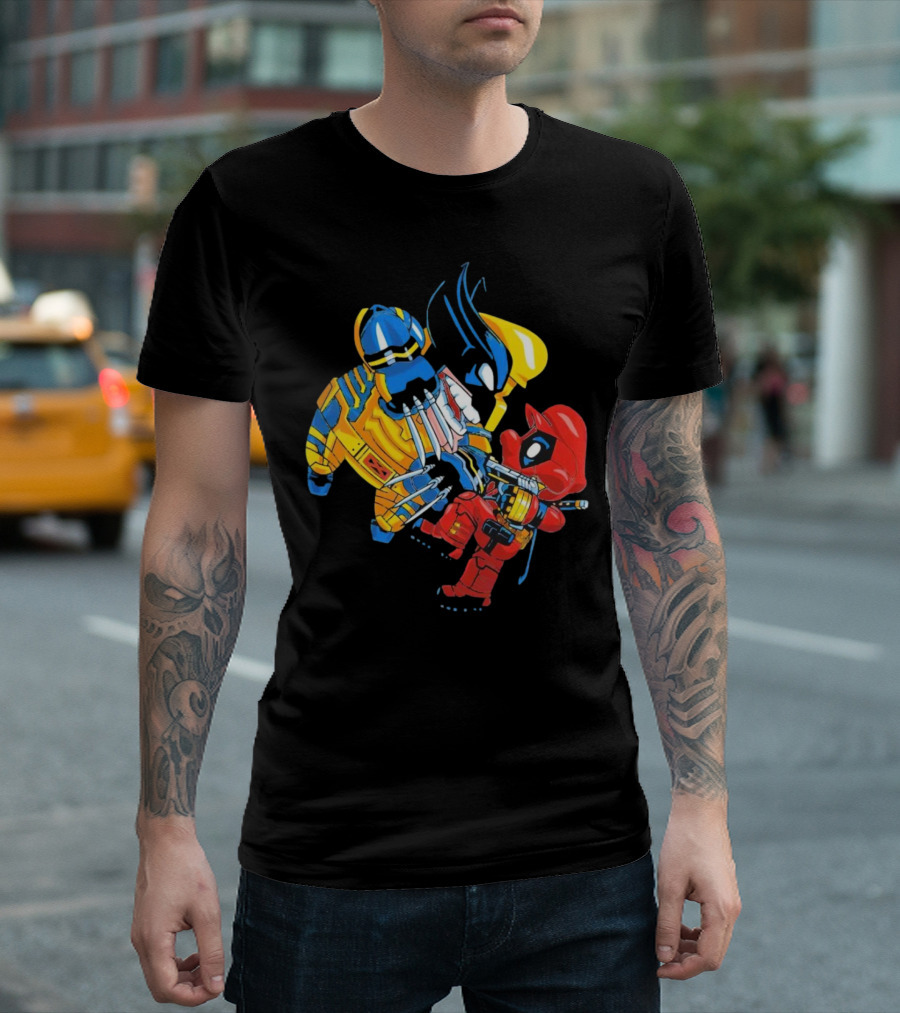 Wario and Mario as Wolverine and Deadpool Face-Off in Colorful Crossover T-Shirt