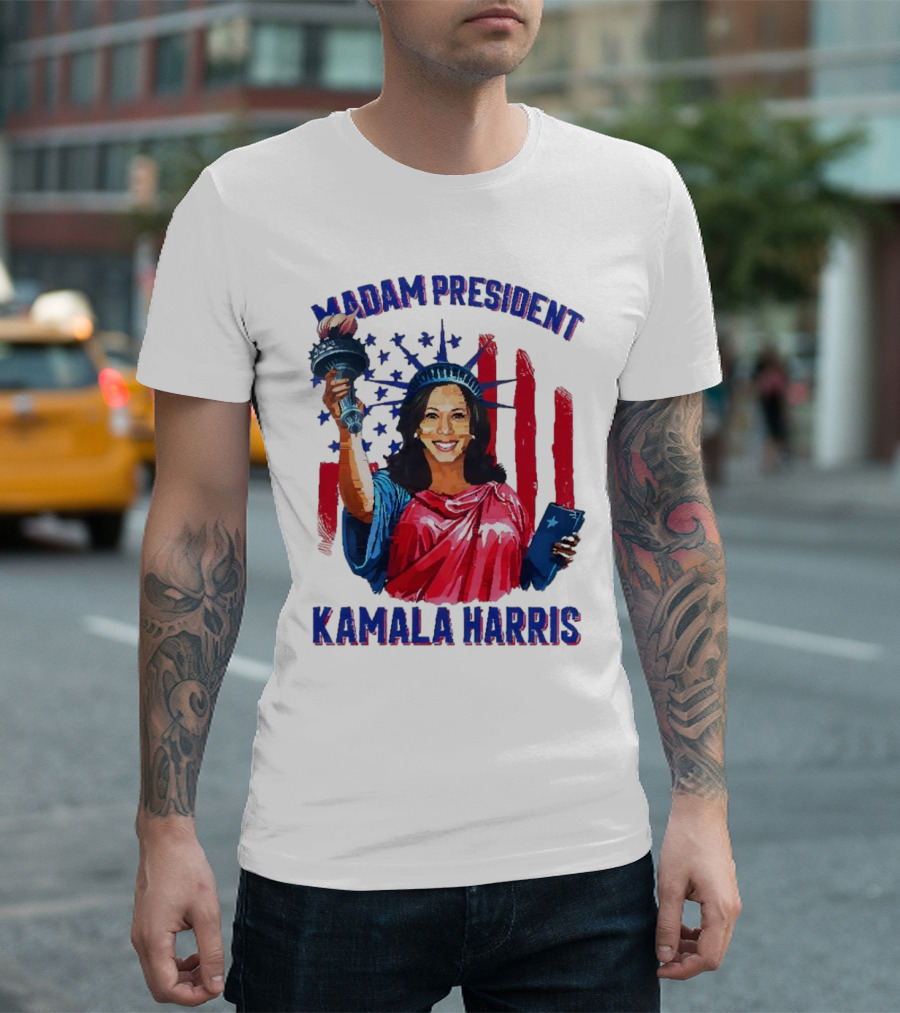 Madam President Kamala Harris Statue Of Liberty American Flag Stars T-Shirt