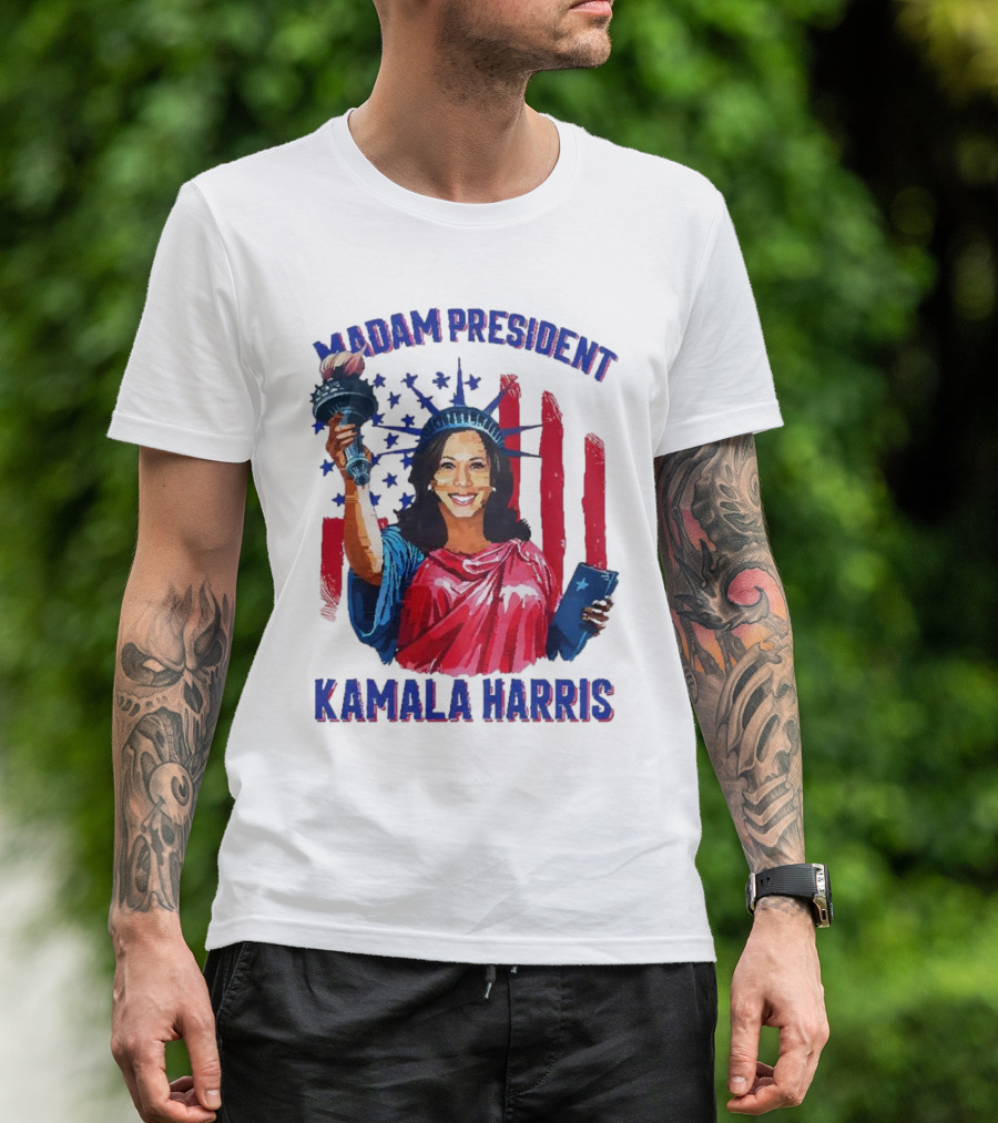 Madam President Kamala Harris Statue Of Liberty American Flag Stars T-Shirt