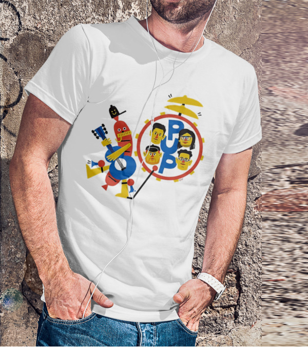Band Of Wiener Pup Drum Faces And Guitar Character T-Shirt