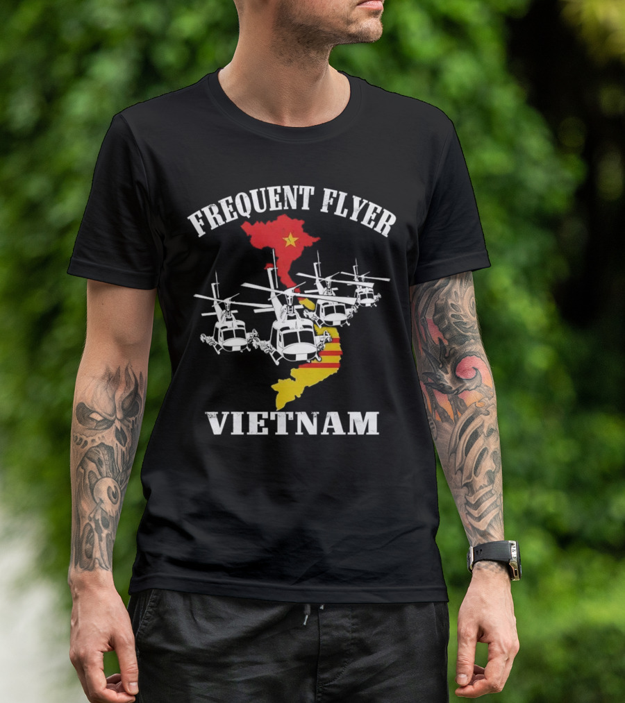 Frequent Flyer Helicopter Vietnam Map With Star And Stripes T-Shirt