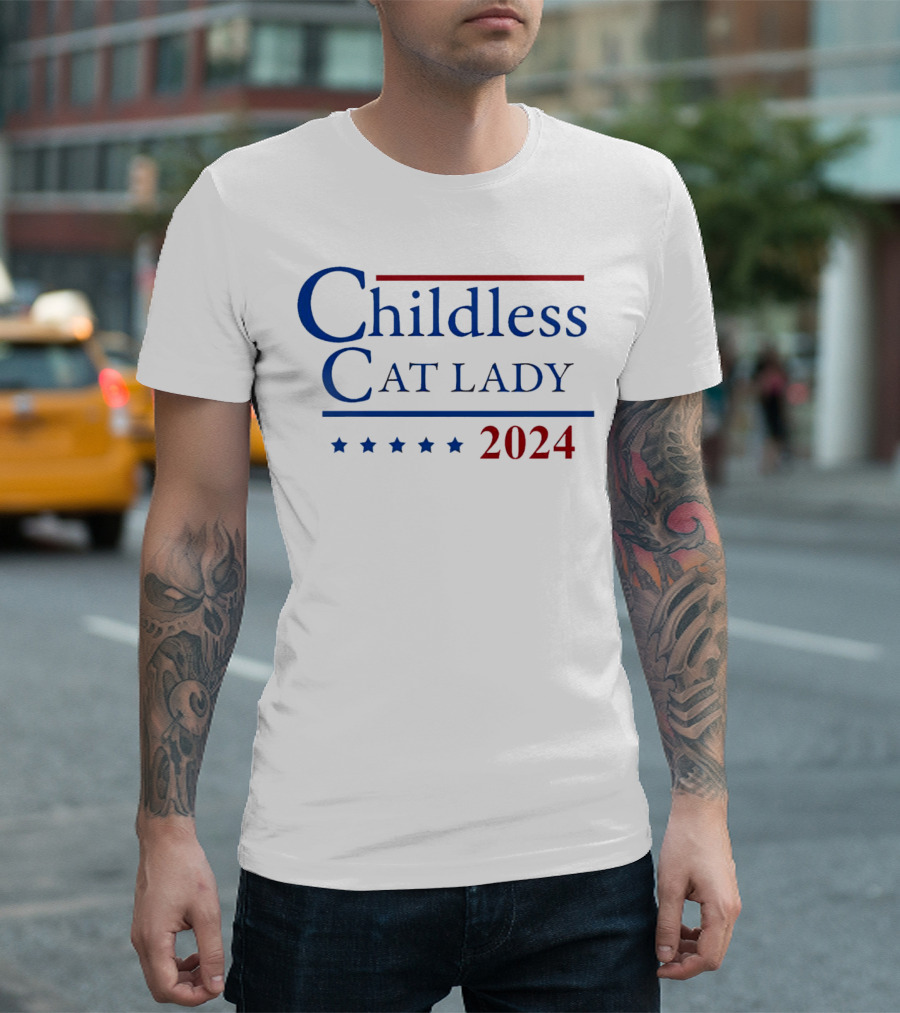Childless Cat Lady 2024 Stars Red Blue T-Shirt