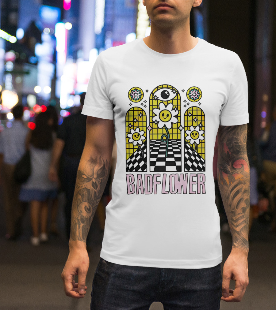 Badflower Eyeball Wall Happy Flowers Stained Glass T-Shirt
