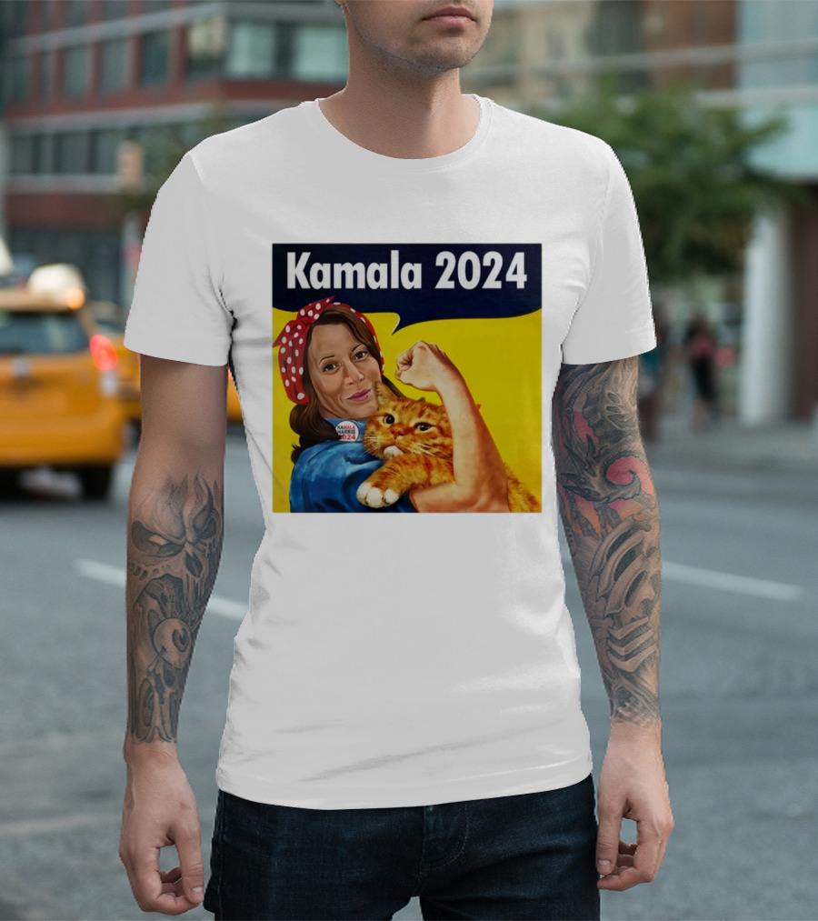 Kamala 2024 Rosie The Riveter Hugging Cat T-Shirt