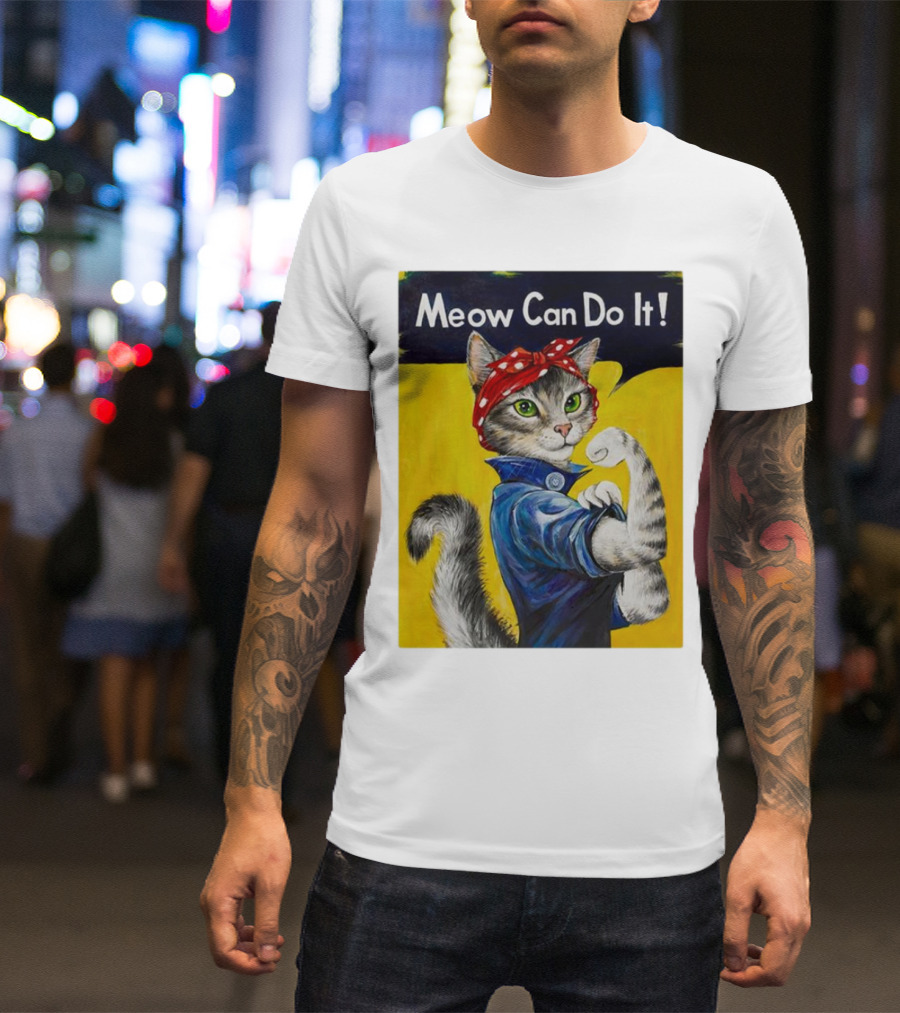 Meow Can Do It Rosie The Riveter Cat Red Bandana T-Shirt