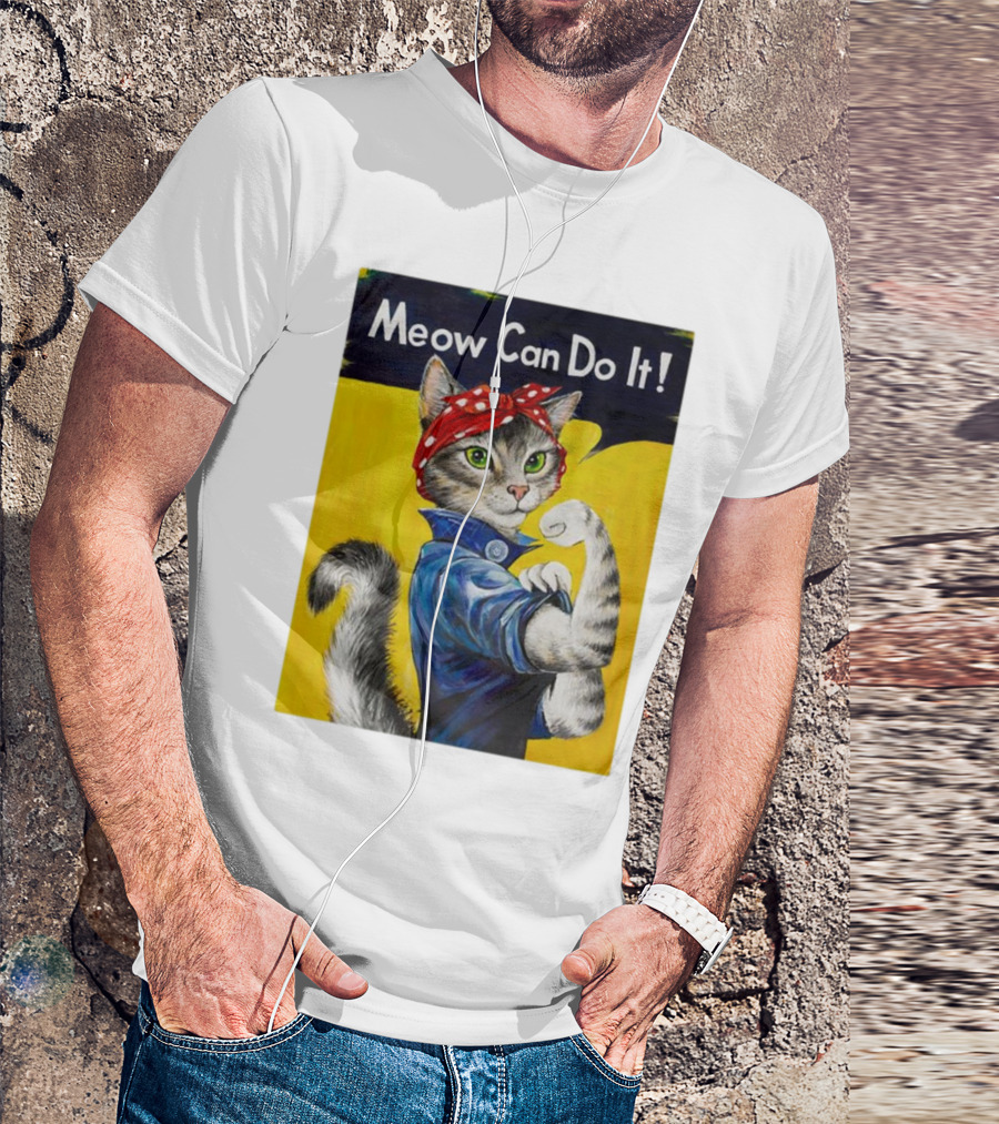 Meow Can Do It Rosie The Riveter Cat Red Bandana T-Shirt