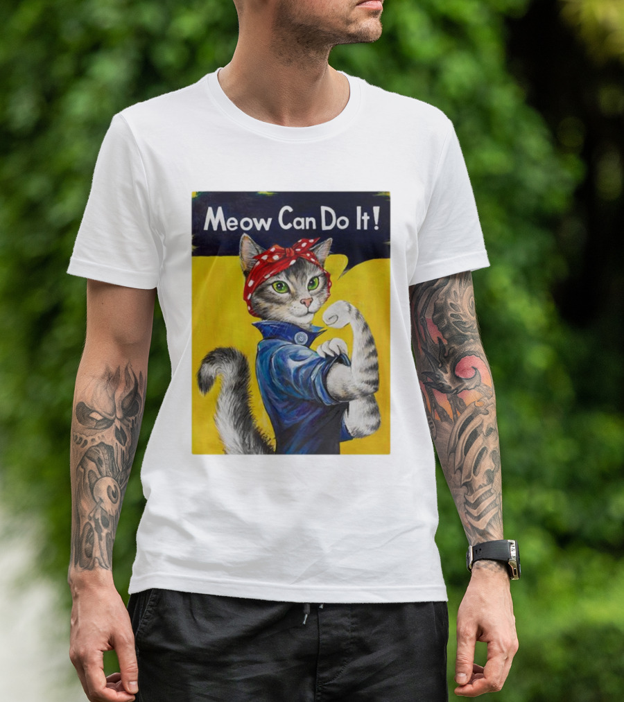 Meow Can Do It Rosie The Riveter Cat Red Bandana T-Shirt