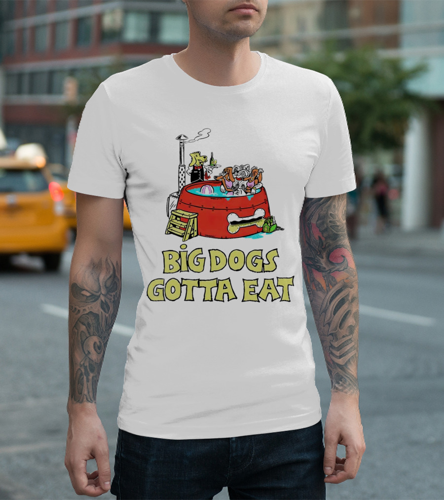 Big Dogs Gotta Eat Pool Party Fun in Dog Bone Hot Tub T-Shirt