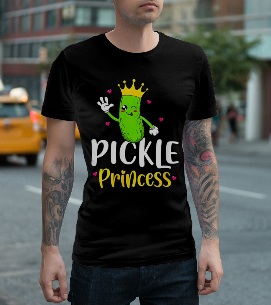 Pickle Princess Cute Crowned Character With Hearts T-Shirt