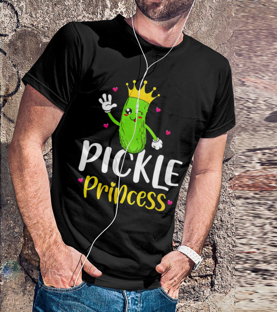 Pickle Princess Cute Crowned Character With Hearts T-Shirt